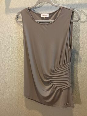 Calvin Klein Taupe Ruched Side Sleeveless Tank